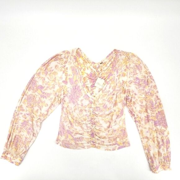 Free People Say The Word Top Blouse Womens Extra Large XL Puff Sleeves Boho Chic - Picture 1 of 9